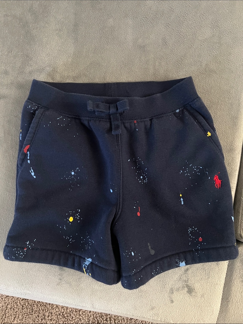 Polo by Ralph Lauren Navy Knit Paint-Splash Shorts for baby boys- 24 months